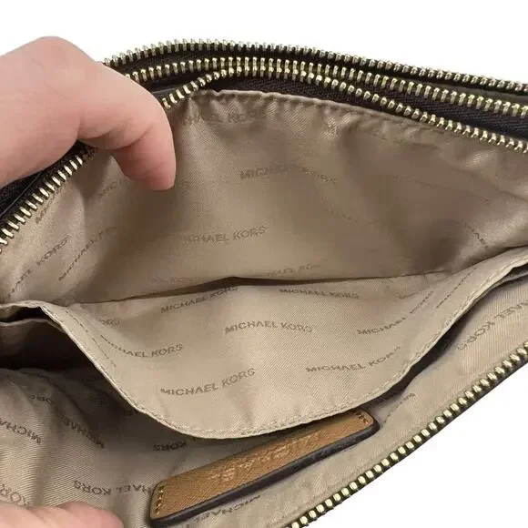 Michael Kors Double Zip Wristlet Leather Brown Tan - Picture 3 of 7